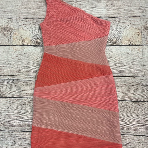 BCBGMaxAzria Pink and Tan One Shoulder Bodycon Dress - Picture 2 of 6